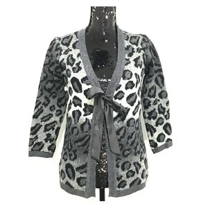 Dana Buchman gray leopard print shawl cardigan